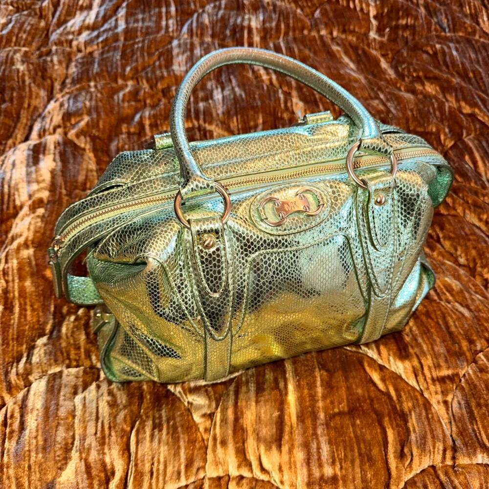 Metallic Green Michael Kors MK snakeskin satchel bag y2k vintage excellent